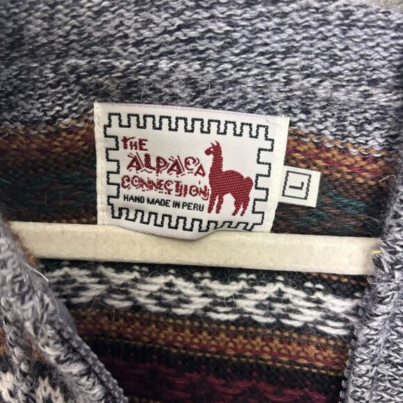 The Alpaca Connection Grey with Aztec Print Hooded Zip Up Sweater Size Large - Picture 5 of 6